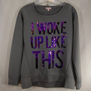 Womens Juicy Couture Grey Crewneck Sequined Sweatshirt "I Woke Up Like This" S
